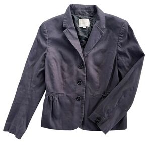 Ann Taylor LOFT Women 4 Gray Bluish Pinstripe Peplum Blazer Jacket Career Formal